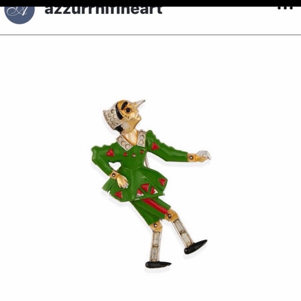 Pinocchio Brooch , enamel, reinstone, from the 30’40’s or 50’s excellent state,